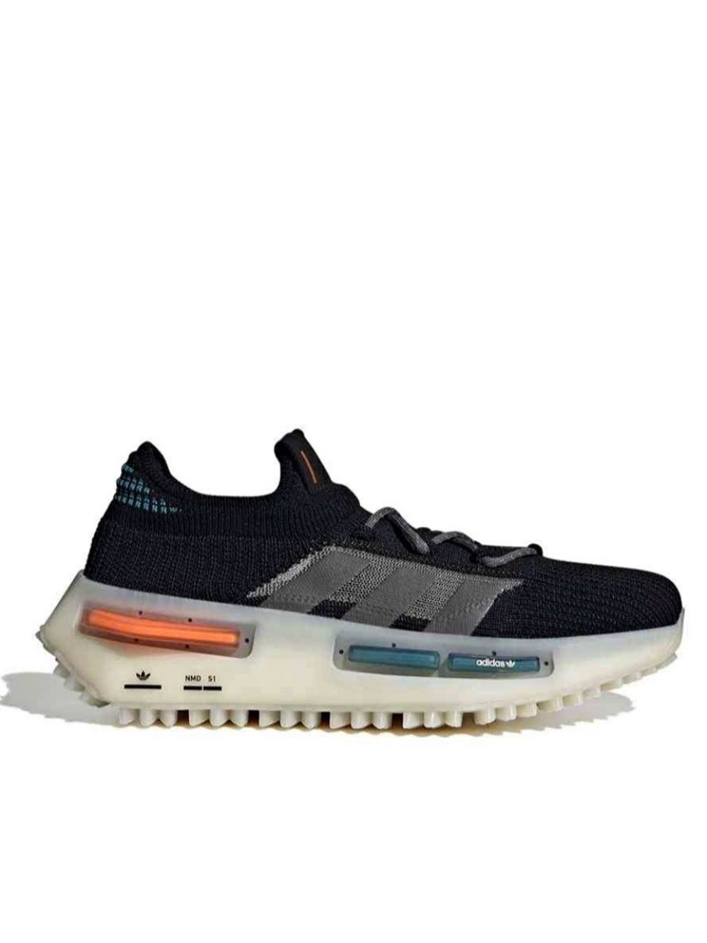 adidas NMD S1 Black Knit Sneakers with Gray Stripes and Translucent Sole. - Picture 3 of 3
